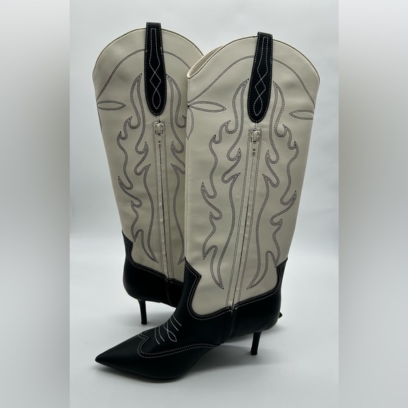 INC Hayleigh Knee-High Cowboy Vegan Boots | Black & Bone Size 7M | New With Box - Picture 8 of 10